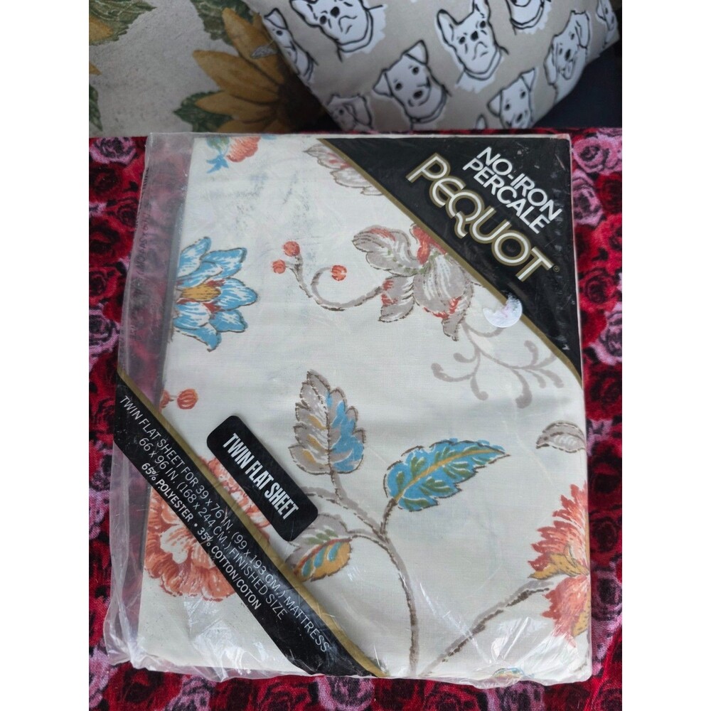Vintage Pequot Twin Flat Sheet Southbridge Floral No Iron Percale NOS Sealed